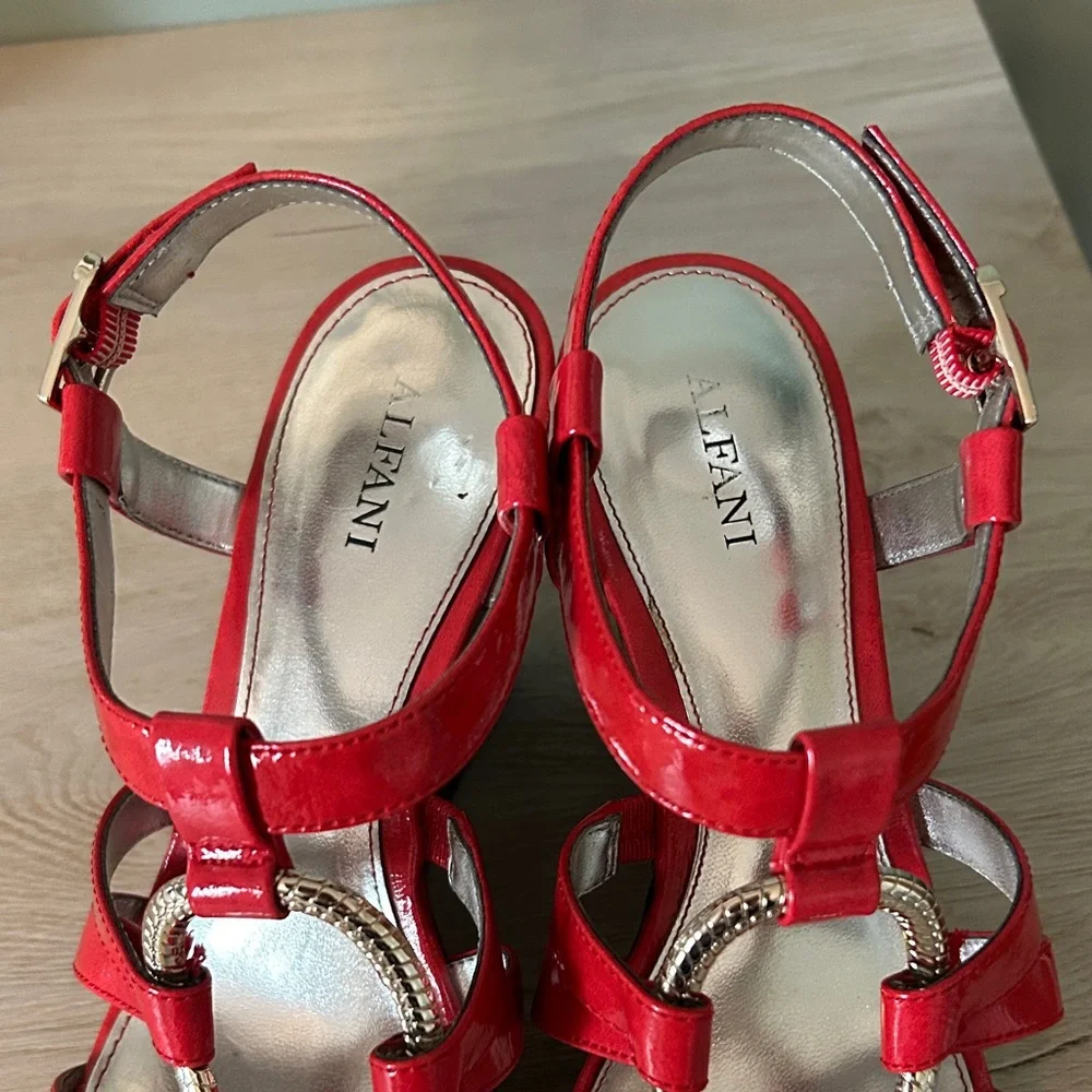 Alfani Vibrant Red and Gold Wedge Sandals - Picture 3 of 13